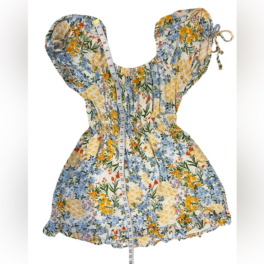 Liberty Love White & Yellow Multicoloured Floral Mini Dress Size L Summer Ready - Picture 10 of 13